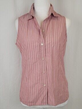 GAP Pink Striped Sleeveless Button-Down Shirt Small